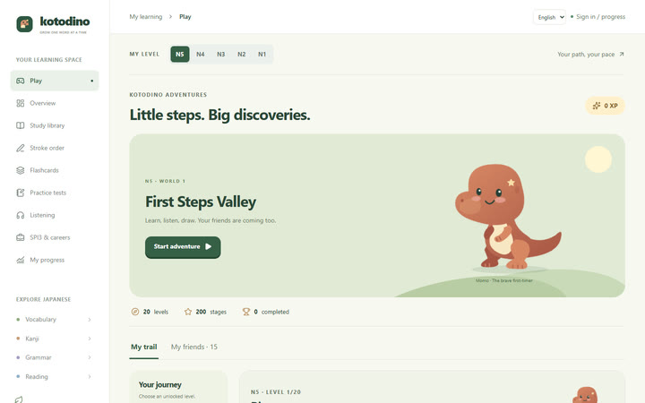 Kotodino — Real capture of the live site, English interface, October 14, 2026.